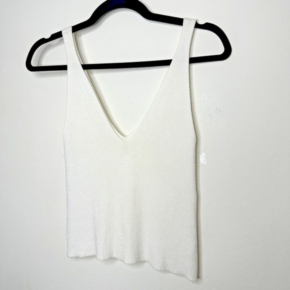 White Deep V Front & Back Sleeveless Tight Knit Tank Top Crop Sweater Small - Picture 2 of 10